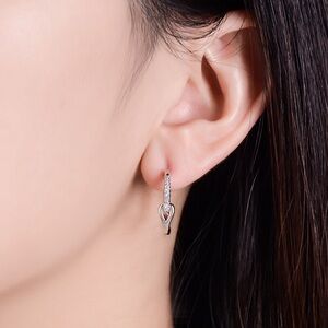 💖Elegant Petite Sterling  Silver Minimalist Petite Diamond C Hoop Earrings